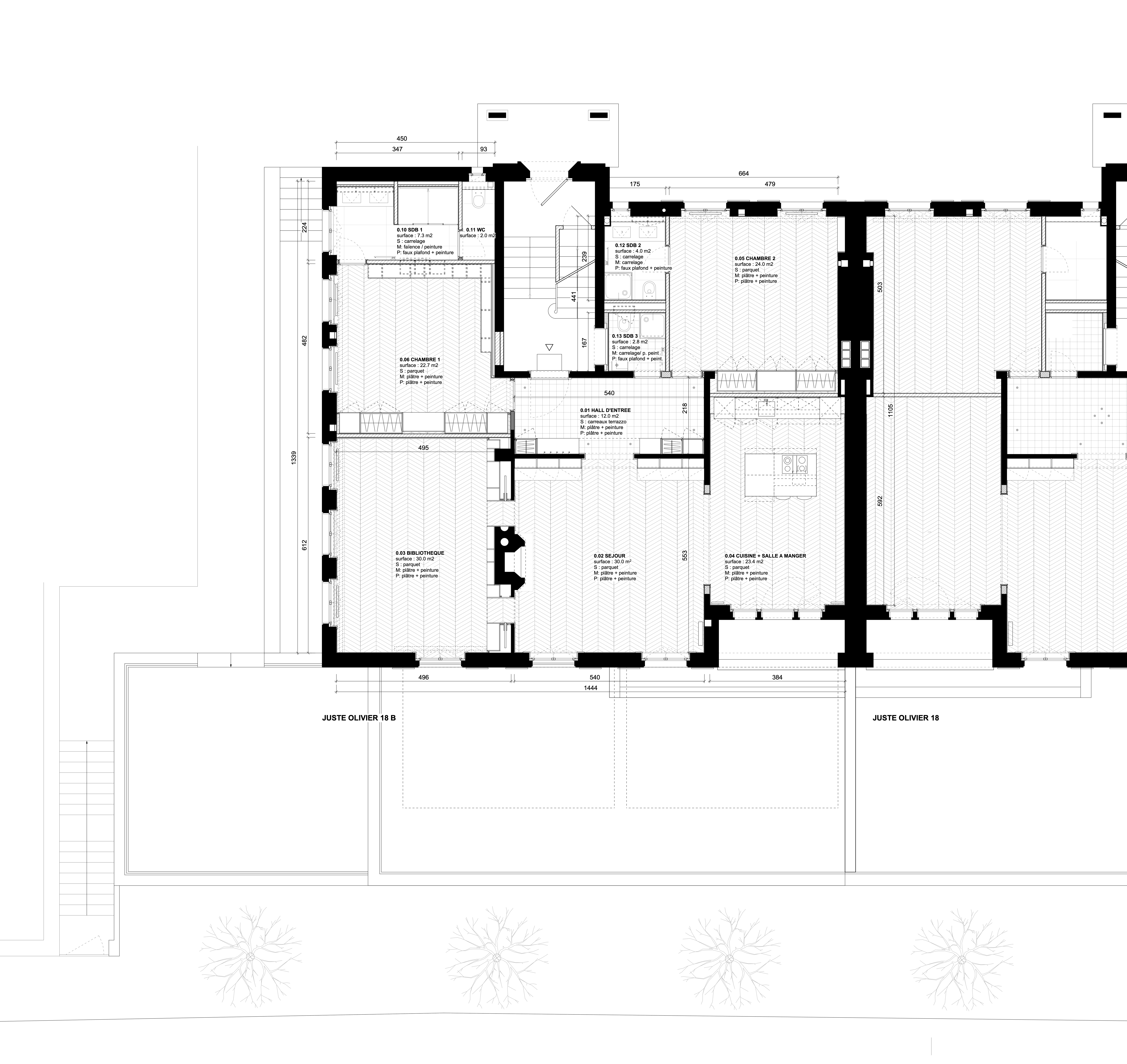 Plan de l'appartement du rez-de-chaussée transformé